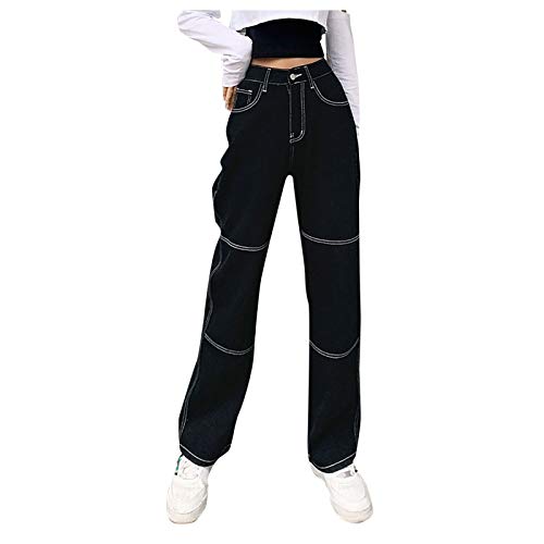 MASZONE Y2K Jeans de moda para mujer Pantalones de cintura alta Jeans de mezclilla de pierna ancha Pantalones holgados casuales rectos con agujeros