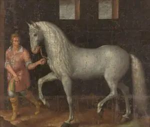 Cuadro de un cuadro antiguo que representa un caballo andaluz,