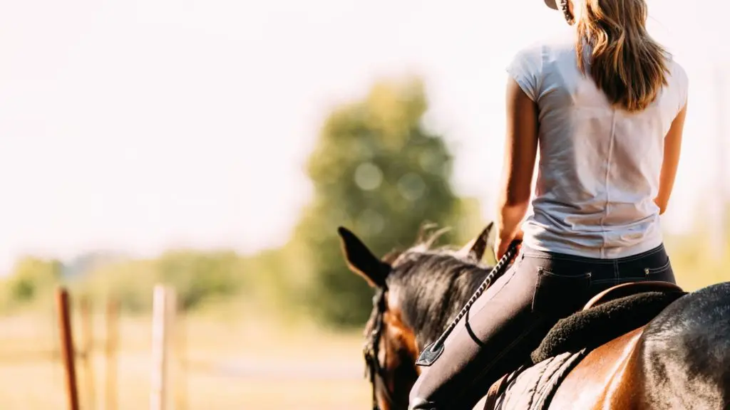 Imagen de una mujer sentada sobre un caballo.,