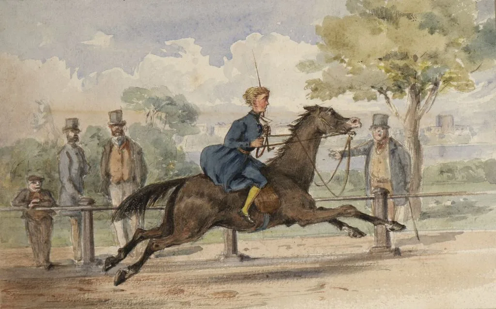 Pintura de una de las primeras carreras de caballos.